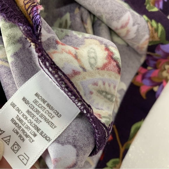 Roamans Shirt Woman 2X  Purple Floral Button Up Long Sleeve Tunic  Side Colorful - Picture 11 of 11